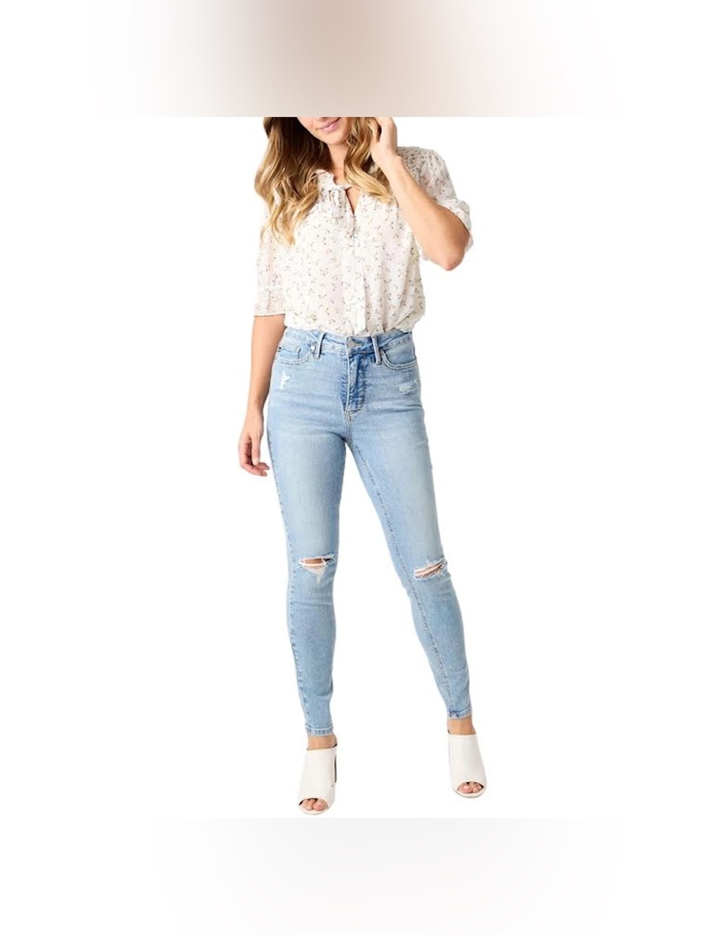 Judy Blue Mid Rise Tummy Control Distressed Skinny Jeans Size 7/28 Retail $72
